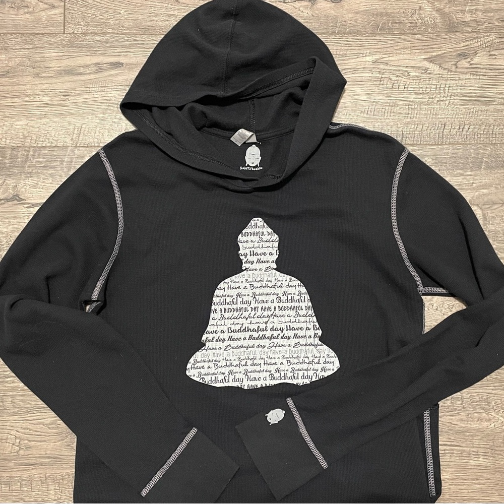 Black Hoodie with Buddha Graphic “ Have a Buddhaful Day”.